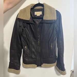 Michael Kors Leather Aviator Sherpa Jacket